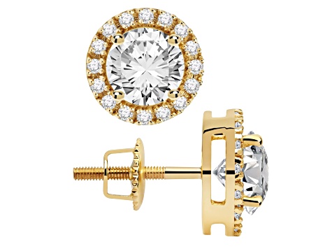 White Cubic Zirconia 14k Yellow Gold Earrings With Velvet Gift Box 1.20ctw