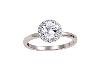 Picture of Rhodium Over Sterling Silver Round White Topaz Halo Ring 1.90ctw