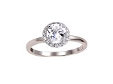 Rhodium Over Sterling Silver Round White Topaz Halo Ring 1.90ctw