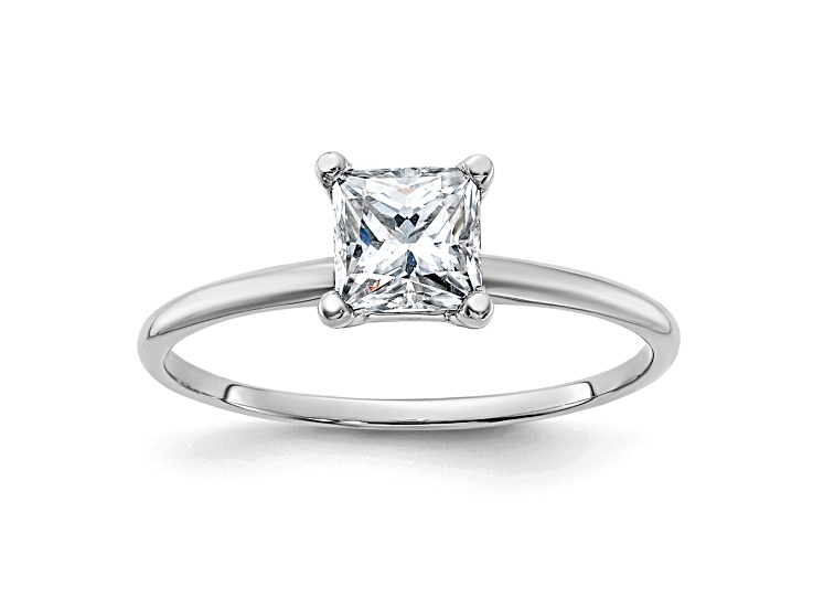Rhodium Over 14K White Gold 3/4 ct. D E F Pure Light Princess Moissanite Solitaire Ring