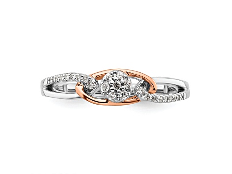 14K Two-tone White and Rose Gold Round Cluster Diamond Engagement Ring 0.14ctw
