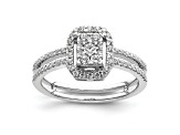 Rhodium Over 14K White Gold Diamond Rectangle Halo Cluster Engagement Ring 0.52ctw