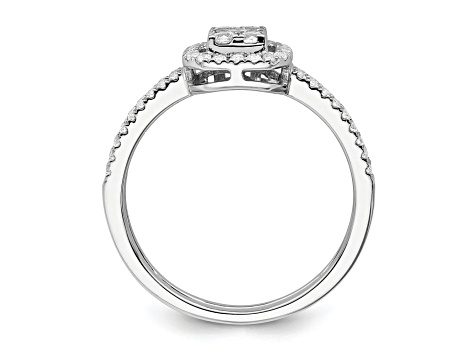 Rhodium Over 14K White Gold Diamond Rectangle Halo Cluster Engagement Ring 0.52ctw