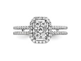 Rhodium Over 14K White Gold Diamond Rectangle Halo Cluster Engagement Ring 0.52ctw