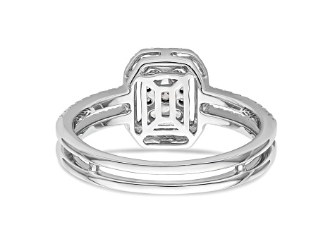 Rhodium Over 14K White Gold Diamond Rectangle Halo Cluster Engagement Ring 0.52ctw