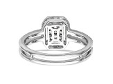 Rhodium Over 14K White Gold Diamond Rectangle Halo Cluster Engagement Ring 0.52ctw