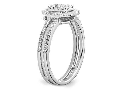 Rhodium Over 14K White Gold Diamond Rectangle Halo Cluster Engagement Ring 0.52ctw