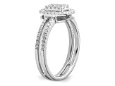 Rhodium Over 14K White Gold Diamond Rectangle Halo Cluster Engagement Ring 0.52ctw