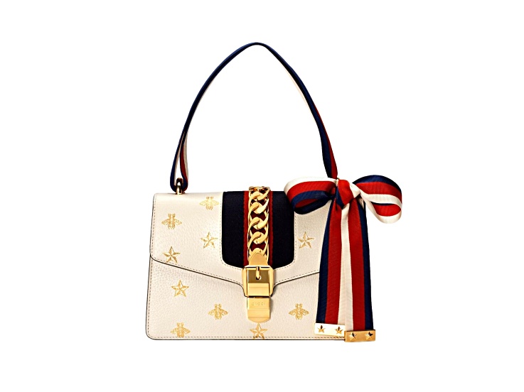 Gucci Sylvie Bee Star Ivory Leather Shoulder Bag - 14NZ1A | JTV
