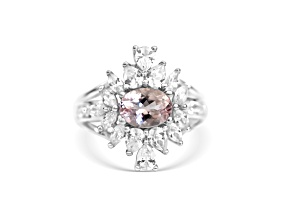 Rhodium Over Sterling Silver Pink Morganite and White Zircon Ring 1.15ctw