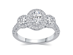Oval Shape Diamond 14K White Gold 3-Stone Bridal Ring I Color I1 Clarity IGI Certified, 1.50ctw