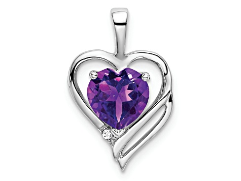 Rhodium Over 14k White Gold Amethyst and Diamond Heart Pendant