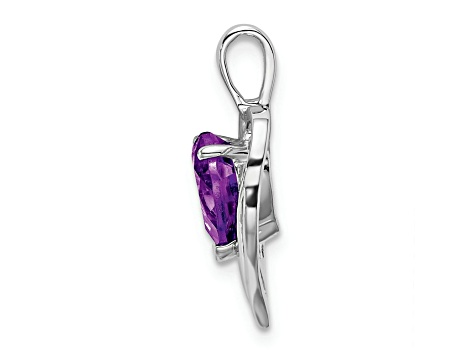 Rhodium Over 14k White Gold Amethyst and Diamond Heart Pendant