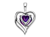 Rhodium Over 14k White Gold Amethyst and Diamond Heart Pendant