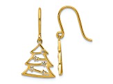 14K Yellow Gold Polished Cubic Zirconia Christmas Tree Shepherd Hook Dangle Earrings