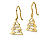 14K Yellow Gold Polished Cubic Zirconia Christmas Tree Shepherd Hook Dangle Earrings