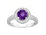 7mm Round Amethyst 1/5 ctw Diamond Rhodium Over Sterling Silver Halo Ring