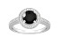 7mm Round Black Onyx 1/5 ctw Diamond Rhodium Over Sterling Silver Halo Ring