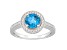 7mm Round Blue Topaz 1/5 ctw Diamond Rhodium Over Sterling Silver Halo Ring