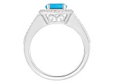 7mm Round Turquoise 1/5 ctw Diamond Rhodium Over Sterling Silver Halo Ring