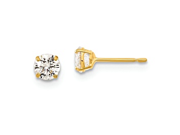 Picture of 14K Yellow Gold 4mm Round Cubic Zirconia Basket Set Stud Earrings