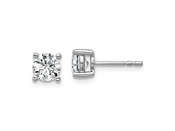 Rhodium Over 10k White Gold 5mm Round 4-Prong 1ctw Diamond Stud ...