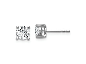 Rhodium Over 10k White Gold 5mm Round 4-Prong 1ctw Diamond Stud Earrings