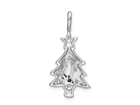 Rhodium Over Sterling Silver CZ Christmas Tree Pendant