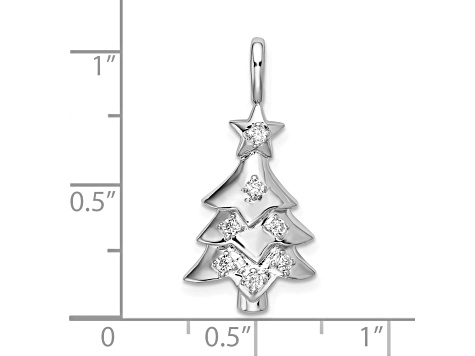 Rhodium Over Sterling Silver CZ Christmas Tree Pendant