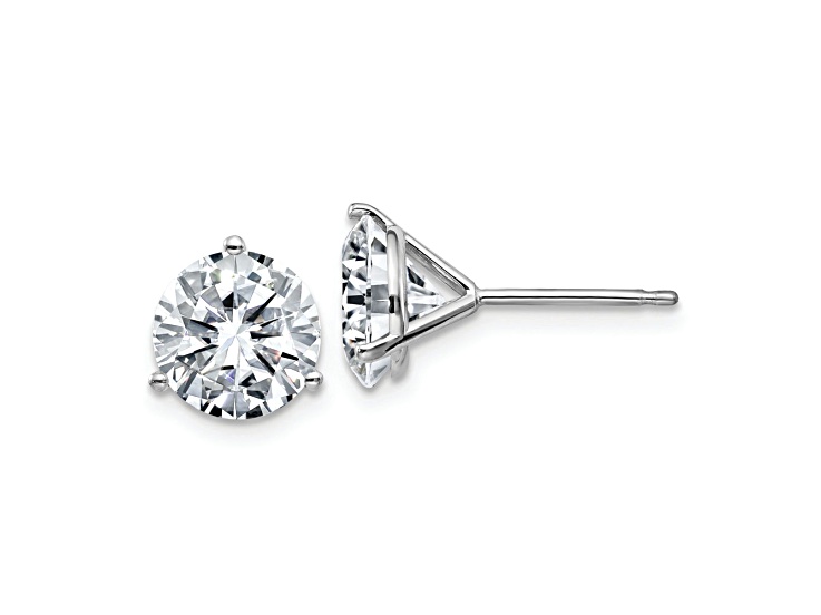 Rhodium Over 14K White Gold 4ct. 8.0mm Round G H I True Light Moissanite Earrings