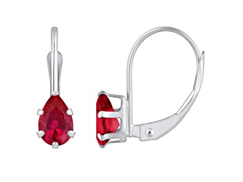 Picture of 6x4mm Pear Shape Created Ruby Rhodium Over 10k White Gold Drop Earrings