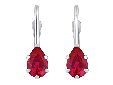 6x4mm Pear Shape Created Ruby Rhodium Over 10k White Gold Drop Earrings