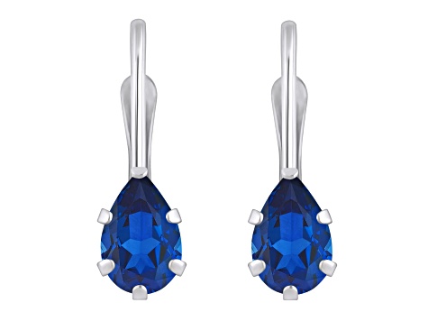 6x4mm Pear Shape Created Sapphire Rhodium Over 10k White Gold Drop Earrings