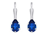 6x4mm Pear Shape Created Sapphire Rhodium Over 10k White Gold Drop Earrings