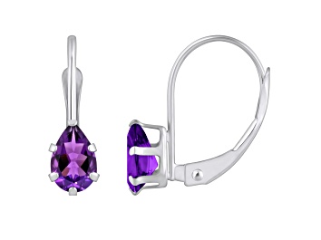 Picture of 6x4mm Pear Shape Amethyst Rhodium Over 10k White Gold Drop Earrings