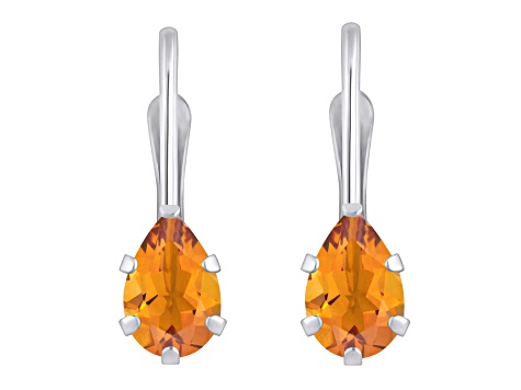 6x4mm Pear Shape Citrine Rhodium Over 10k White Gold Drop Earrings