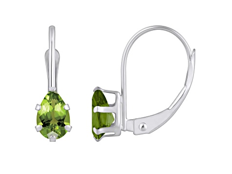 6x4mm Pear Shape Peridot Rhodium Over 10k White Gold Drop Earrings