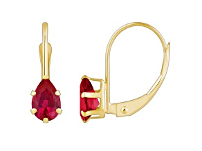 6x4mm Pear Shape Created Ruby 10k Yellow Gold Drop Earrings
