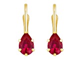 6x4mm Pear Shape Created Ruby 10k Yellow Gold Drop Earrings