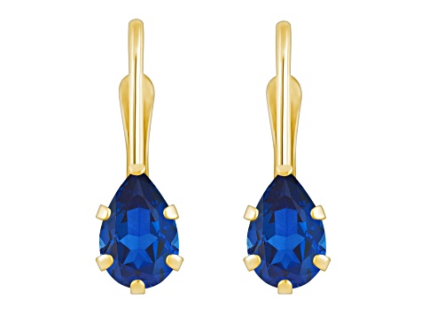 6x4mm Pear Shape Created Sapphire 10k Yellow Gold Drop Earrings