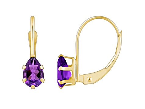 6x4mm Pear Shape Amethyst 10k Yellow Gold Drop Earrings