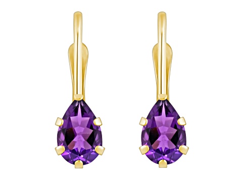 6x4mm Pear Shape Amethyst 10k Yellow Gold Drop Earrings