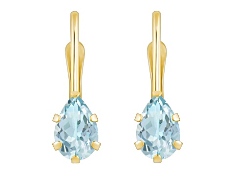 6x4mm Pear Shape Aquamarine 10k Yellow Gold Drop Earrings