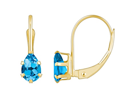 6x4mm Pear Shape Blue Topaz 10k Yellow Gold Drop Earrings