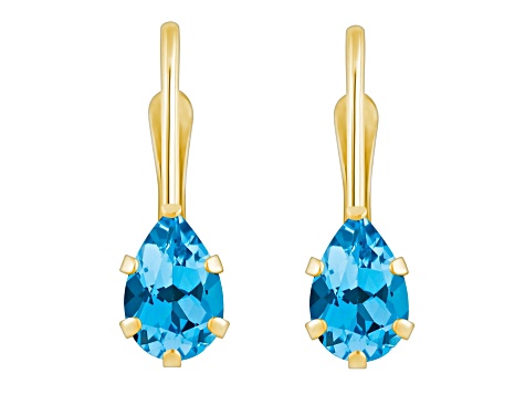 6x4mm Pear Shape Blue Topaz 10k Yellow Gold Drop Earrings