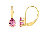 6x4mm Pear Shape Pink Topaz 10k Yellow Gold Drop Earrings