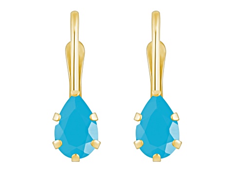 6x4mm Pear Shape Turquoise 10k Yellow Gold Drop Earrings