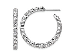 Rhodium Over Sterling Silver Polished Cubic Zirconia Post C-Hoop Earrings