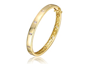 14k Yellow Gold Plated over Brass with Bezel Set Clear Cubic Zirconia Bangle Bracelet