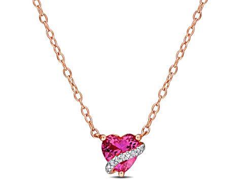 1 CT TGW Created Pink Sapphire & Diamond Accent Heart Swirl Pendant in Rose Plated Sterling Silver